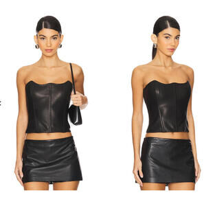 The Sei Leather Curved Bustier cropped black top size 6 NWT  $759msrp